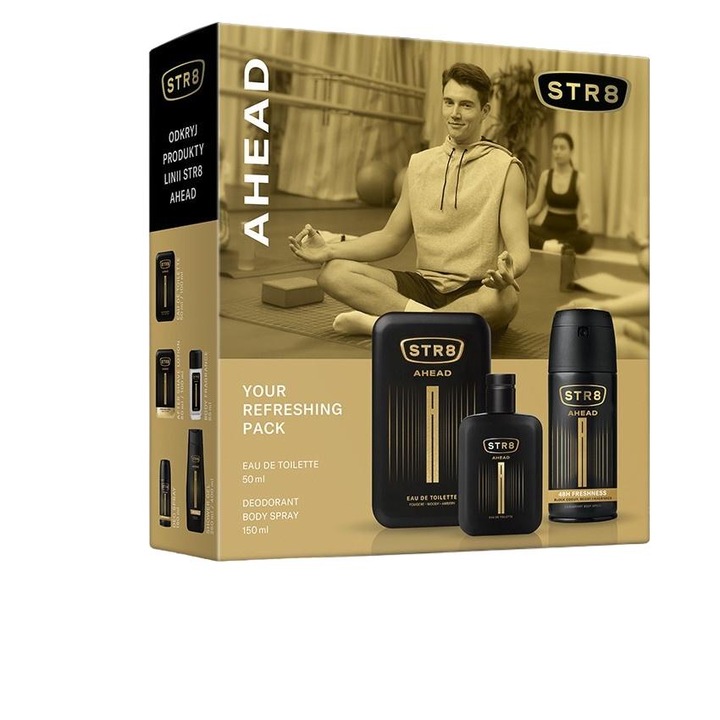 Set apa de toaleta/deodorant, STR8, 150/50, Barbati, Negru/Auriu