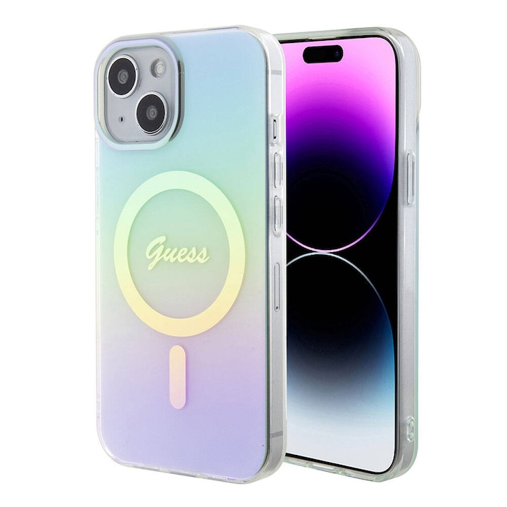 Tok iPhone 15 Plus / iPhone 14 Plus készülékekhez - Guess IML Iridescent MagSafe (GUHMP15MHITSQ) - Türkiz
