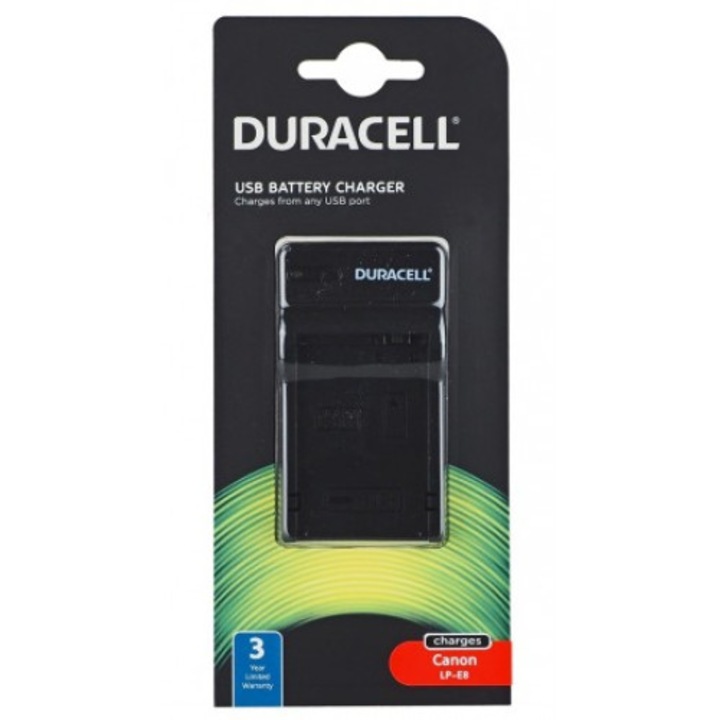 Incarcator de baterie, Duracell, DRC5900, Compatibil cu Canon LP-E8, Negru