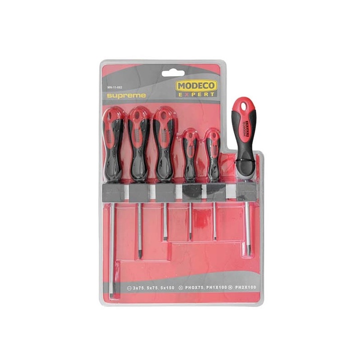 Комплект отвертки Modeco SUPREME, 6 части, хром-ванадиева стомана, многоцветен