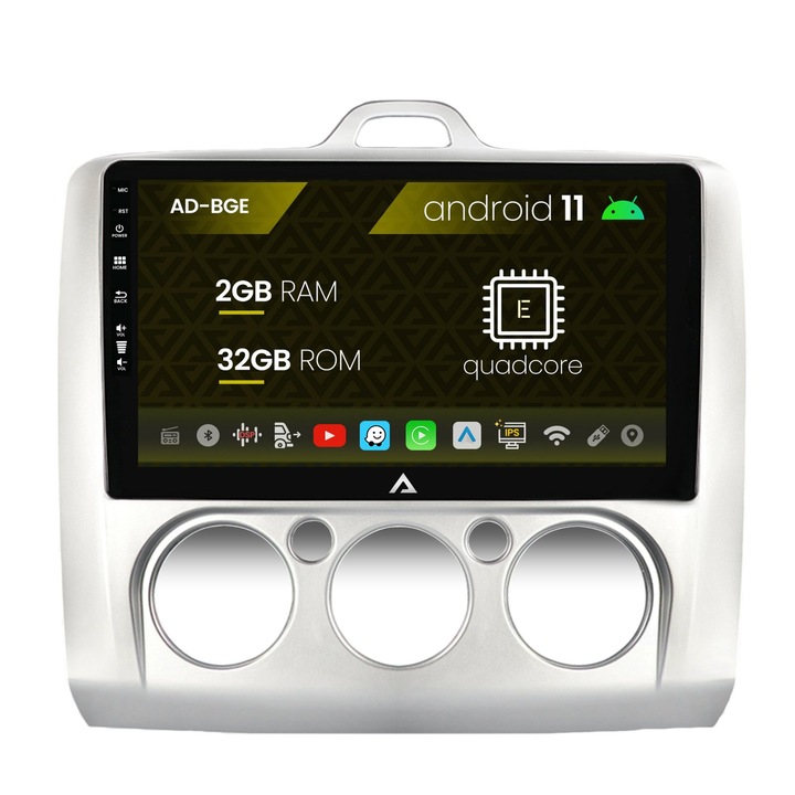 Navigációs autodrop Ford Focus MK2 (2004-2011), manuális klíma, Android 11, E-Quadcore, 2GB RAM, 32GB ROM, 9 hüvelyk - AD-BGE9002, AD-BGRKIT112
