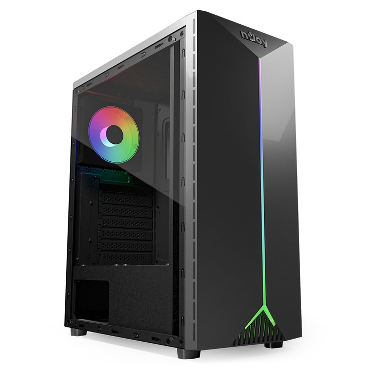 Кутия nJoy Anil, RGB, Middle Tower, ATX, без захранване, Черен