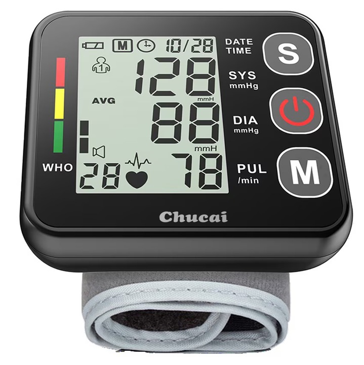 Aparat de masurat tensiunea la incheietura, tensiometru electronic, complet automat, de inalta precizie, cu ecran mare, potrivit pentru uz casnic si profesional., Negru-Gri