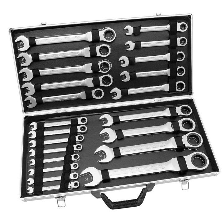 Racsnis kulcskészlet, 22 db, 6-32 mm, ezüst