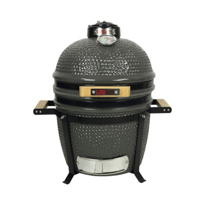 Gratar Cu Carbuni Grill Guru Kamado Original Compact Ceramica Ø 33 Cm Gri cu Husa De Protectie, Termometru In Capac