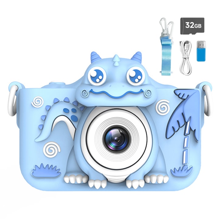 Gyerekkamera, Chucai, 32GB SD, 1080P HD kártya, Tartozékokkal, Kék
