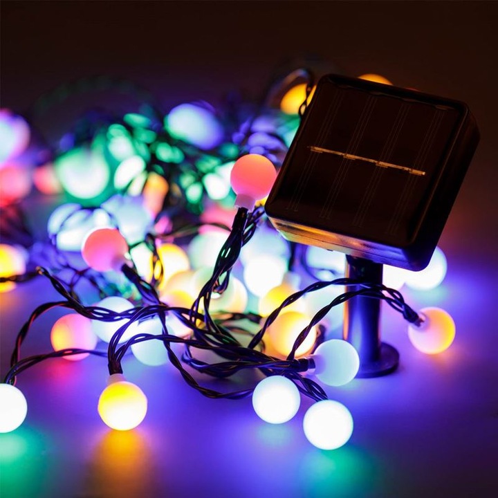Инсталация за соларно осветление 60 LED крушки със сензор за светлина и 2 функции 6,5 м, многоцветни