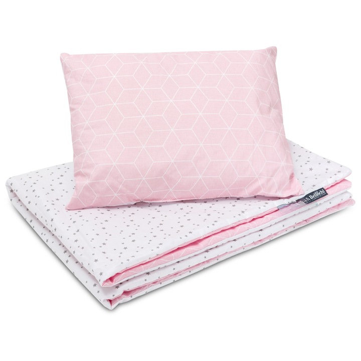 Set de lenjerie de pat bumbac pentru copii mici, husa pilota pentru copii 135x100 cm si fata de perna 60x40 cm aurora
