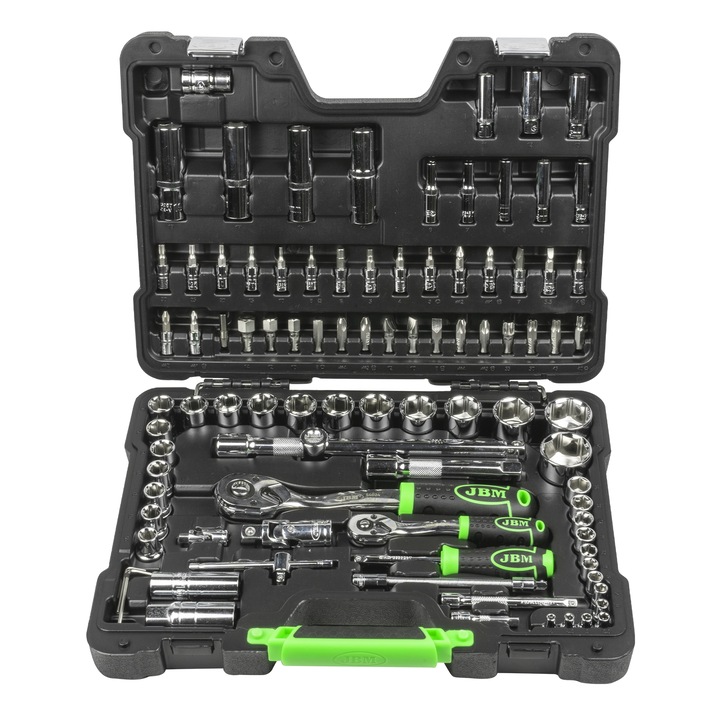 Trusa de chei tubulare cromate, patrat de 1/4" si 1/2", 94 piese, JBM