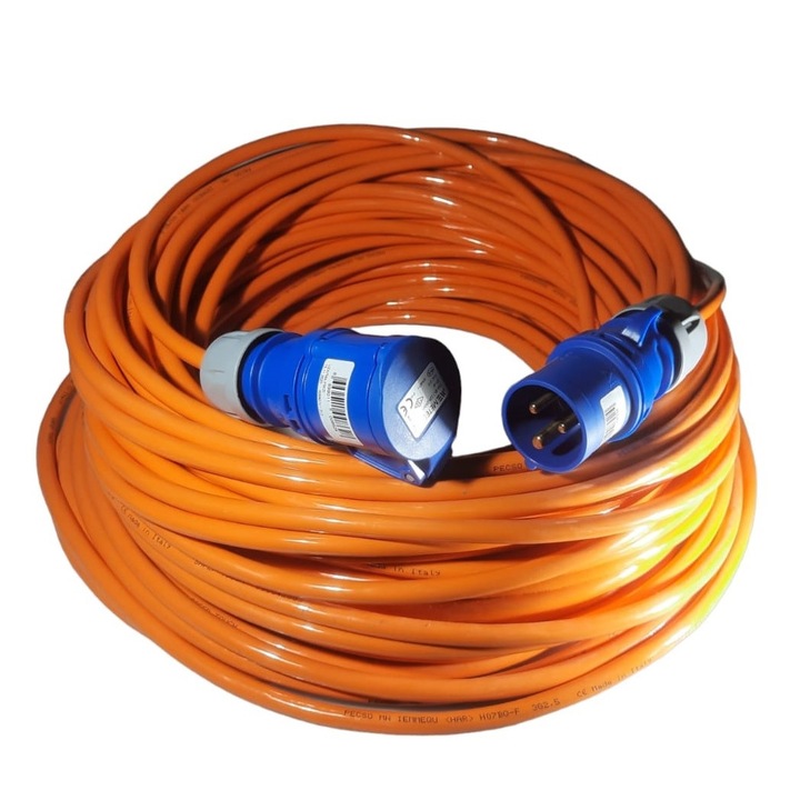 Hosszabbító zsinór 50m kábellel H07BQ-F 3G2.5 dugóval és aljzatokkal 16A IP44 kemping lakókocsi