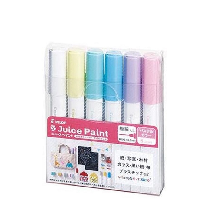 Комплект от 6 маркера Pilot Juice Paint, писалка с фин връх 0,7 mm, на водна основа, пастелни цветове