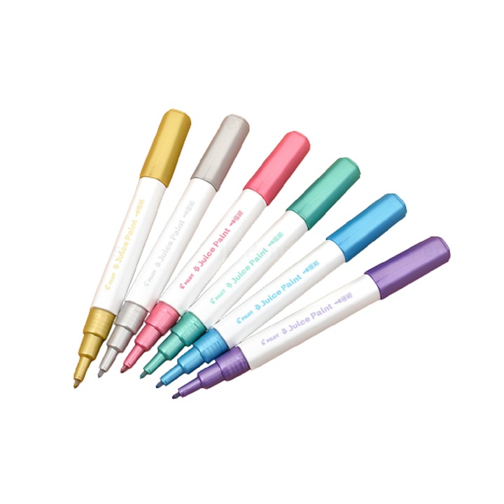 Комплект от 6 маркера Pilot Juice Paint, писалка с фин връх 0,7 мм, на водна основа, метални цветове