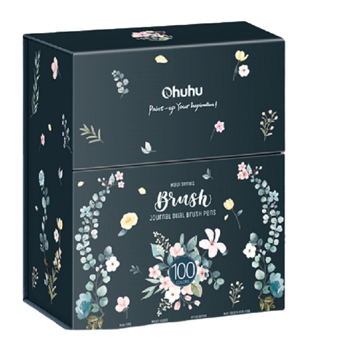 Set 100 Markere Ohuhu Maui Series, Baza Apa, Dual Tip, Brush Fineliner, Non Toxic, Acid Free, Multicolor