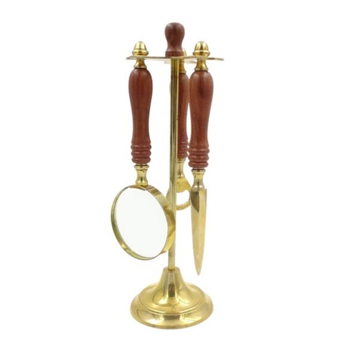 Asztali készlet nagyítóval, papírkéssel és sörnyitóval, Giftdeco, sárgaréz, arany/piros