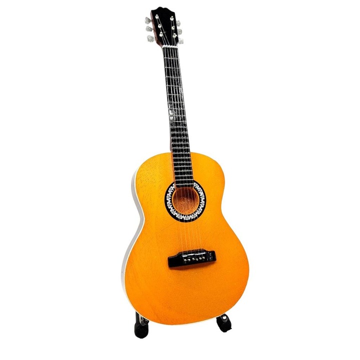 Mini chitara decorativa, Giftdeco, Lemn, Bej/Negru