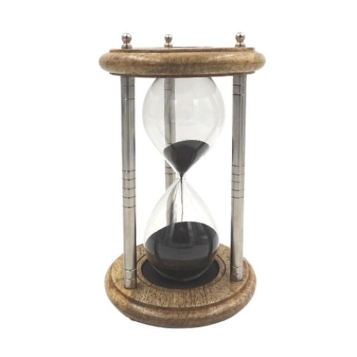 Dekoratív homokóra, Giftdeco, sárgaréz/fa, bézs/ezüst