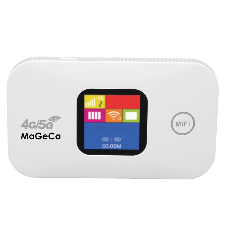 Router wireless MaGeCa® MF880, 4G LTE, 150 Mbps, Ecran color, Baterie 2100 mAh, Portabil, Alb
