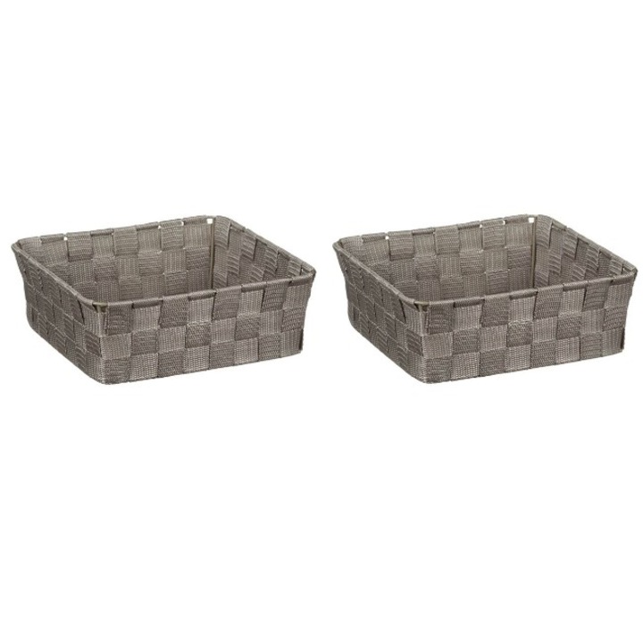 Set 2 cosuri de depozitare impletite tip ratan cu cadru metalic, bej inchis, 24x24x9 cm