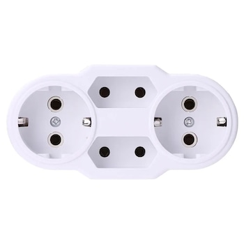 Adaptor priza TS06, 2 prize Schuko si 2 prize Euro, 16A, alb