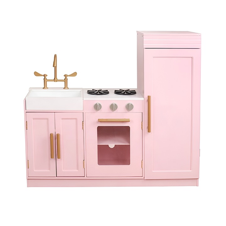 Дървена кухня Hello Kitty idealSTORE, Размери 84 х 30 х 91 см, МДФ материал, С LED светлини, Идеална за начинаещ в кулинарията, Подвижна мивка, Печка и Фурна, Развива въображението, Цвят Розов