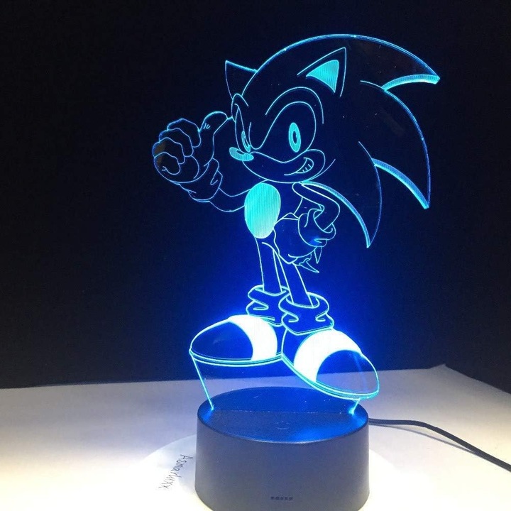 Детска нощна лампа, Sonic the Hedgehog, 7 регулируеми цвята, 85х37х4мм, с USB кабел