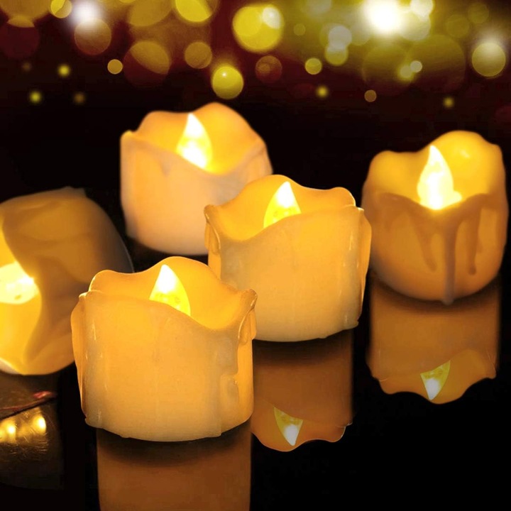 Set 24 lumanari LED, ceara realista, alb cald, 3x3cm