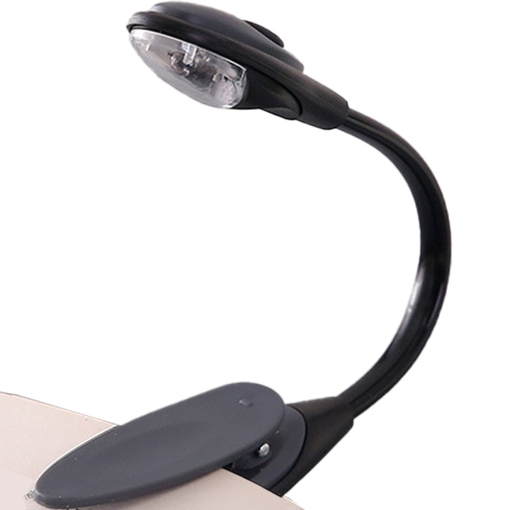 Lampa de citit cu clip, portabila, LED, reincarcabila USB, gat flexibil, protectie oculara, negru