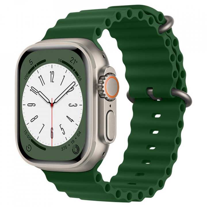 Szíj Apple Watchhoz 1/2/3/4/5/6/7/8/9/SE/SE 2/Ultra/Ultra 2 (42/44/45/49mm) - Techsuit óraszíj (W038) - Katona Zöld