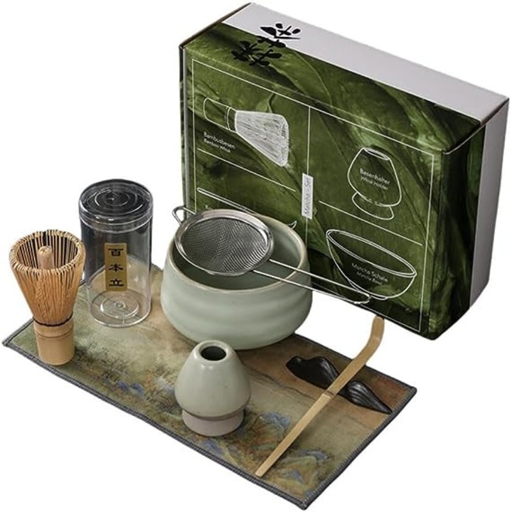 Сервиз за чай Matcha, Бамбук/Керамика, 7 части, Зелен
