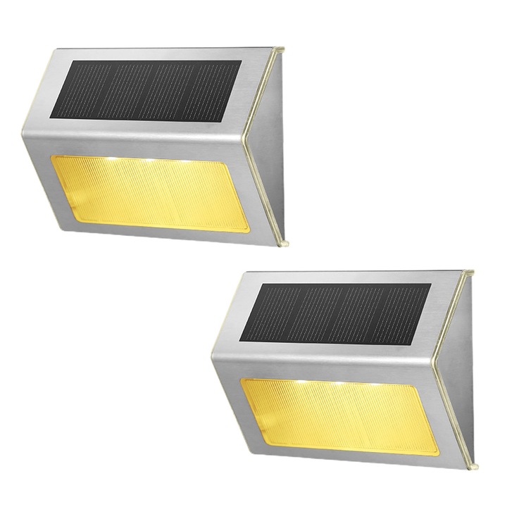 Set 2 lampi solare, iluminat alb si cald, rezistente la apa, 10x8.2x3cm