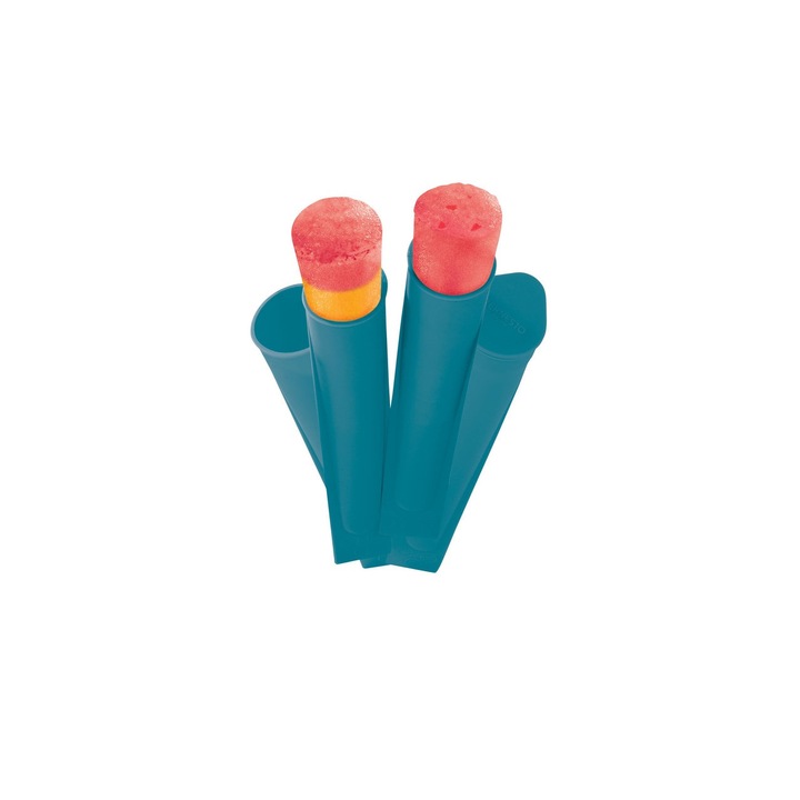 Set forme de inghetata, Ice Pop, 80ml capacitate, silicon flexibil cu capac, 4 bucati, Albastru