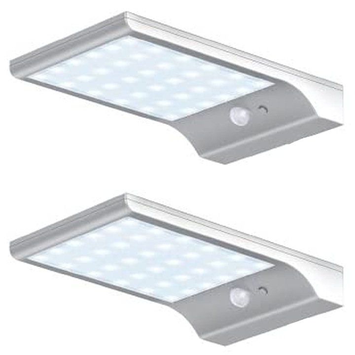 Lampa solara de perete cu LED, 48 LED-uri, control remote, set 2 bucati, alb