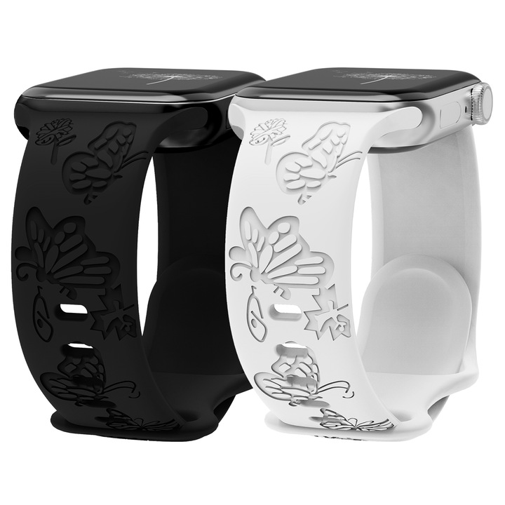 Set 2 curele smartwatch, MATCHEASY, Silicon, Compatibila cu Apple Watch 38/40/41/42mm, Negru/Alb