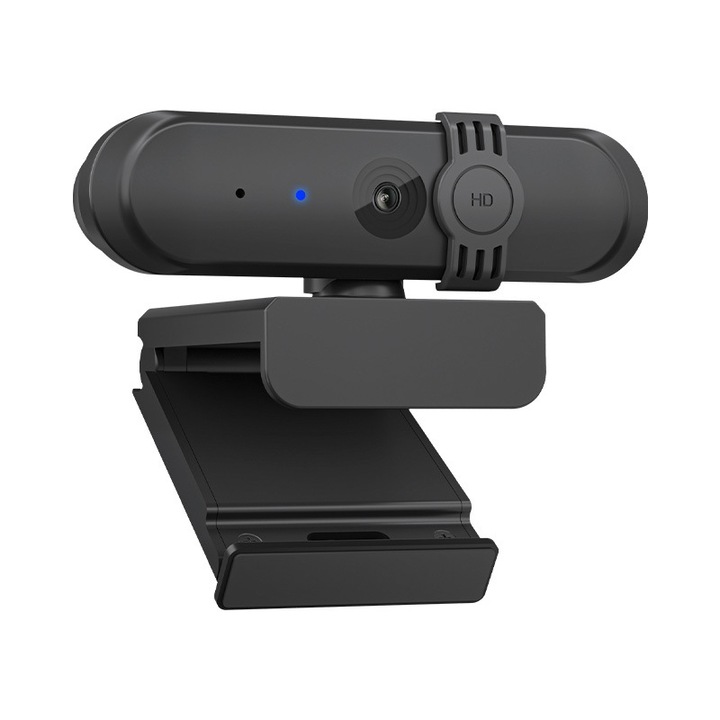 Уеб камера, Vaxiuja, ABS, 48 x 25 x 96 mm, HD, Резолюция 1920 x 1080 p, USB - A, 360° ротация, Вграден микрофон, Има капак за поверителност, Черен