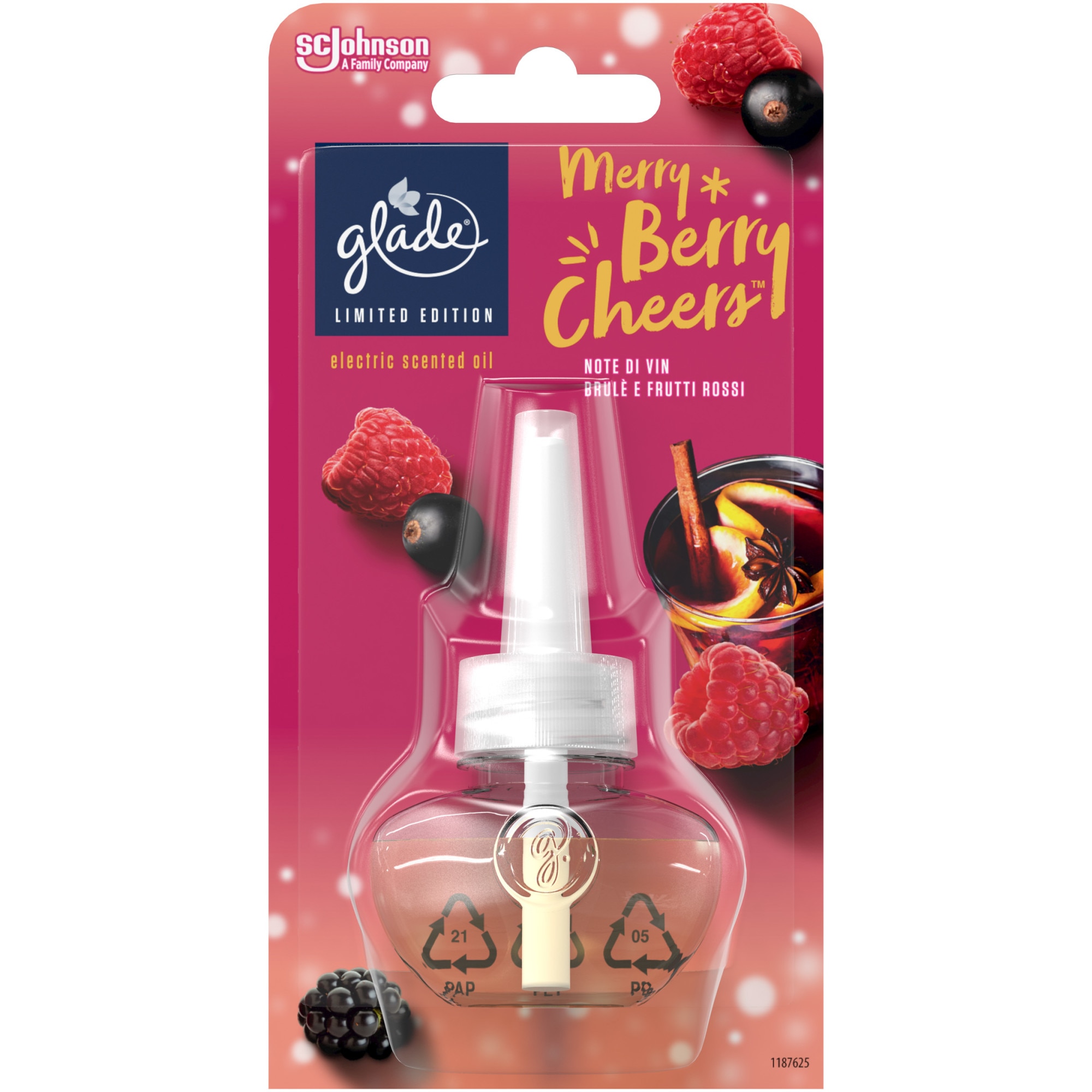 Odorizant camera Glade Merry Berry Cheers, aparat electric + rezerva, vin  fiert si fructe de padure, 20 ml