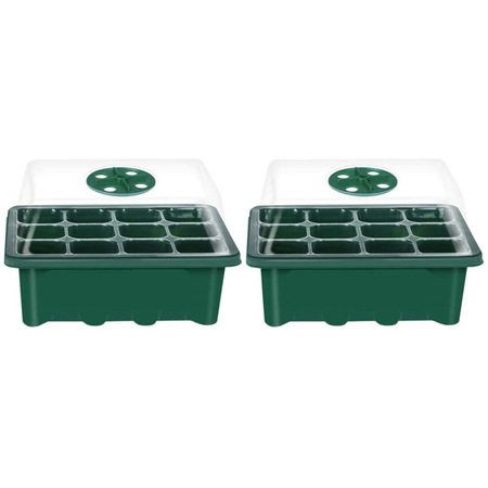 Set 2 tavi pentru rasaduri cu capac transparent, plastic, verde, 18 ...