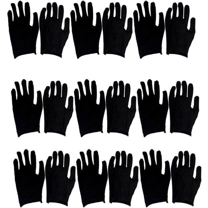 Set 12 perechi manusi bumbac, reutilizabile, negru, pentru gradinarit si curatenie, M