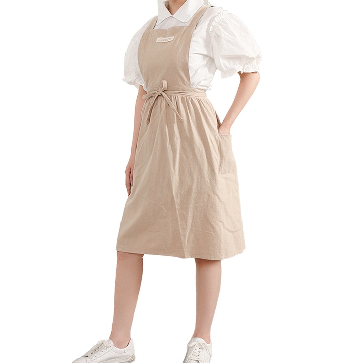 Sort de bucatarie QttvbTna, stil japonez, buzunare, design cruce pe spate, bej