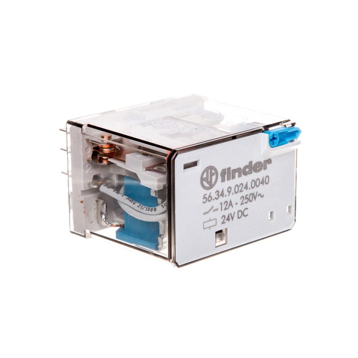 Реле, Finder, 4P, 12A, 24V, DC механичен индикатор, тестов бутон