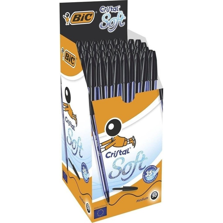 Pix Cristal Soft, Bic, Negru, 50 buc