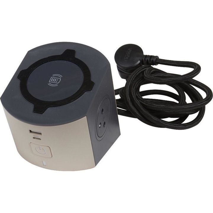 Комплект зарядно с удължителен кабел, Legrand, 2X2P+Z+USB, 2 м, Сиво/Черно