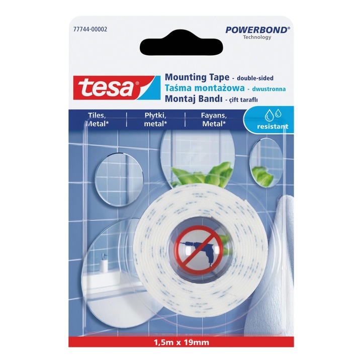 Монтажна лайсна за огледала, Tesa, 1,5 м, Бяла