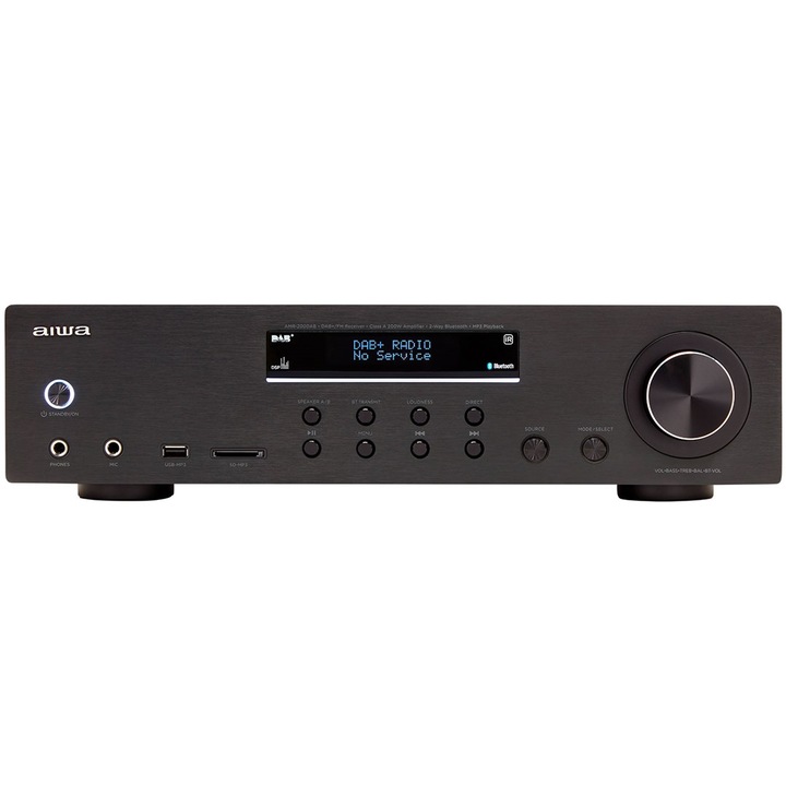 Receptor stereo Bluetooth Aiwa AMR-200DAB, 5.0, DAB+/FM, Negru, 100Wx4 Ohm