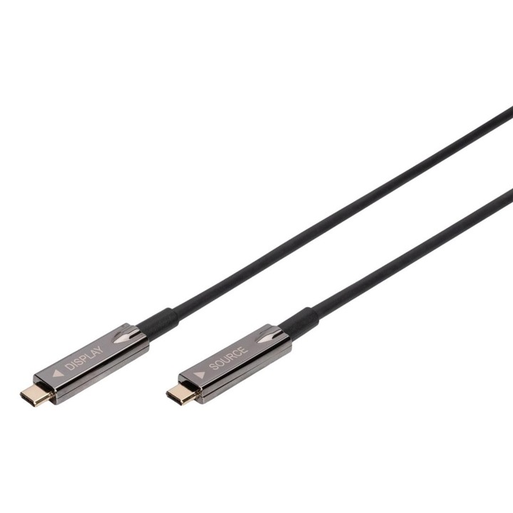 Активен аудио-видео свързващ кабел, Digitus, 2 x USB-C, Tata / Tata, 21.6 Gbps, 4 K, 60 Hz, 15 m, Черен