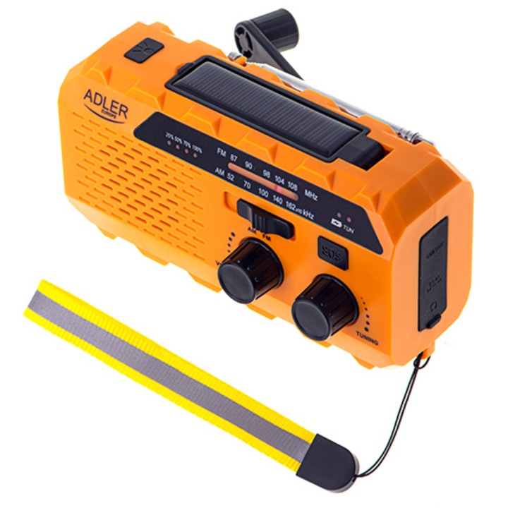 Radio manivela, Adler, 1200mAh, FM/AM, Portocaliu