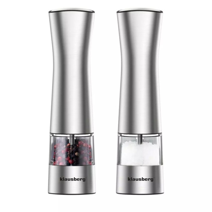 Set de 2 rasnite electrice pentru piper si sare, Klausberg, Inox, Argntiu