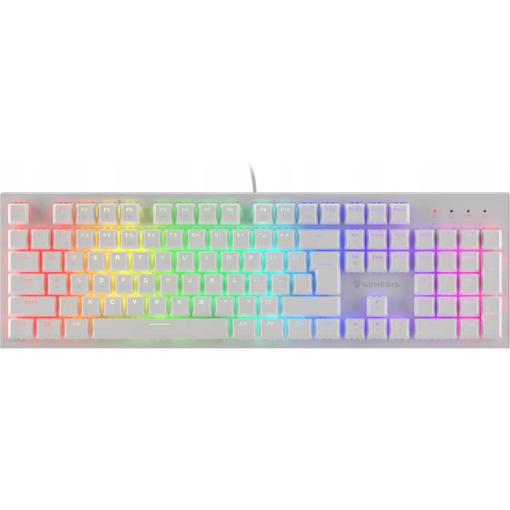 Геймърска клавиатура Genesis, Thor 303 White, RGB, N-Key преобръщане, US Layout, Brown Switch, С кабел