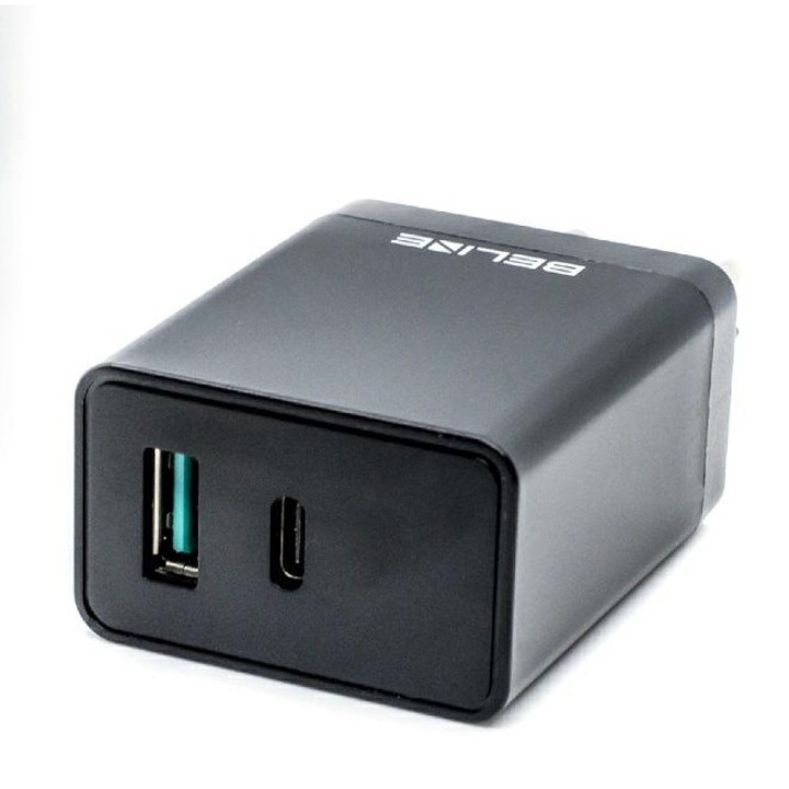 Мрежово зарядно Beline, 2 порта, USB-A и USB-C, 18W, черно