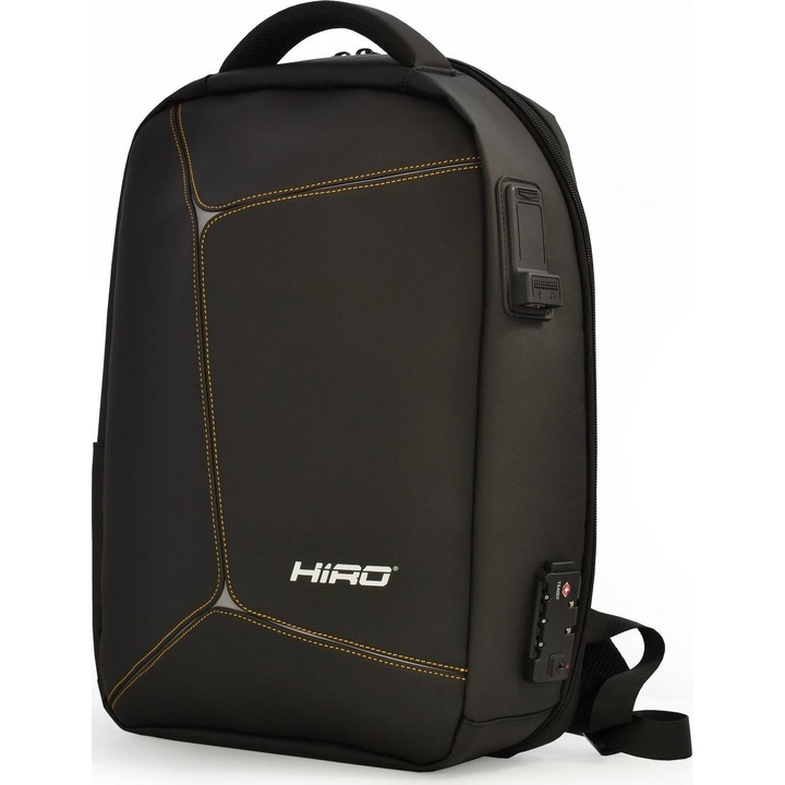Rucsac laptop Hiro Rhino, poliester, compartimentat, rezistent la apa, negru, 295x43x195mm