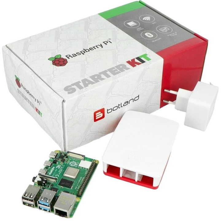 Стартов комплект, Raspberry Pi, 4 модел B, 4 GB RAM, 4 x USB, многоцветен